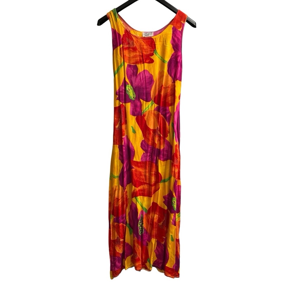Vintage Madison Hill Dress Womens M Floral Hawaiin‎ Rayon Maxi Tropical Resort